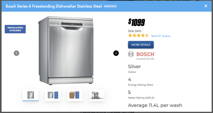 The Good Guys: Bosch Series 6 Freestanding Dishwasher Stainless Steel (SMS6HAI02A) – $1099 -> $1089 with Price Beat